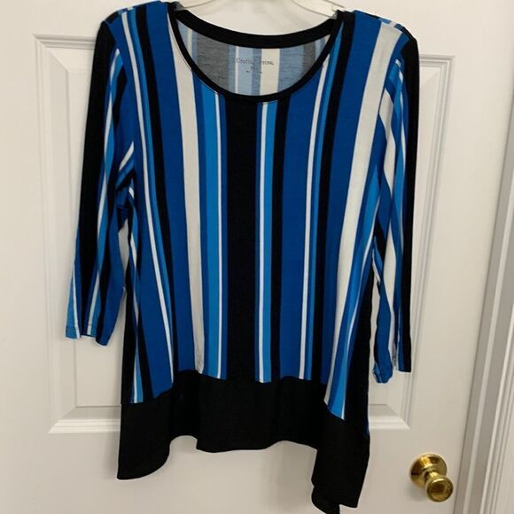 Croft & Barrow PXL three-quarter sleeve black and blue top high/low bottom - Picture 2 of 9